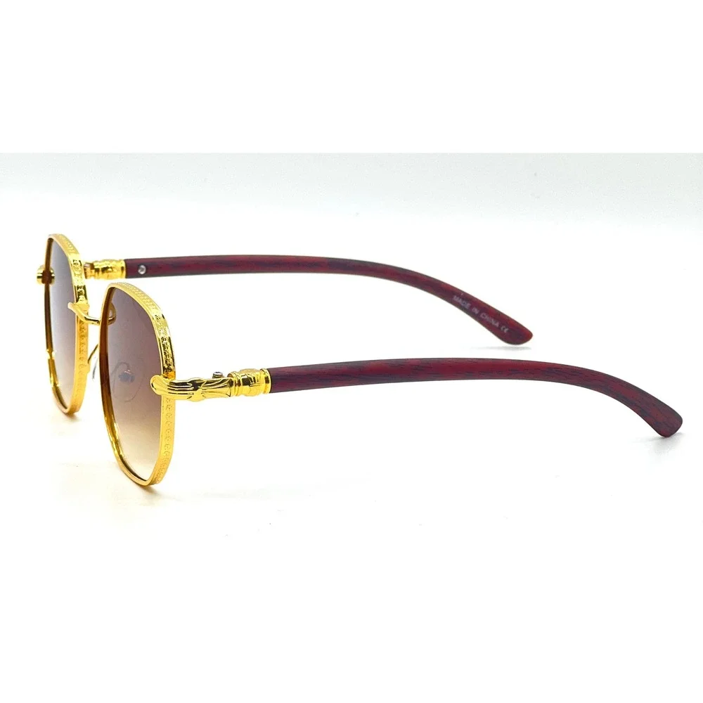Mens Vintage Gold Frame Circle Sunglasses Brown Gradient Lens Sophisticated‎ New